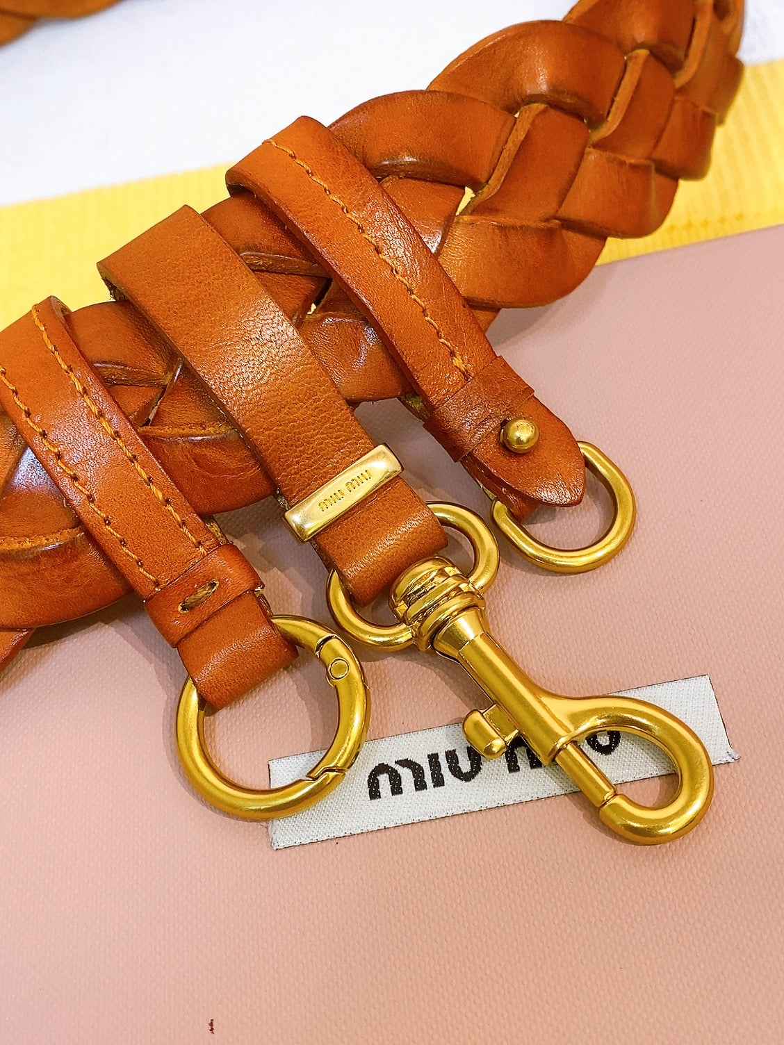 Miu 26s Tan Brown Woven Belt 211533