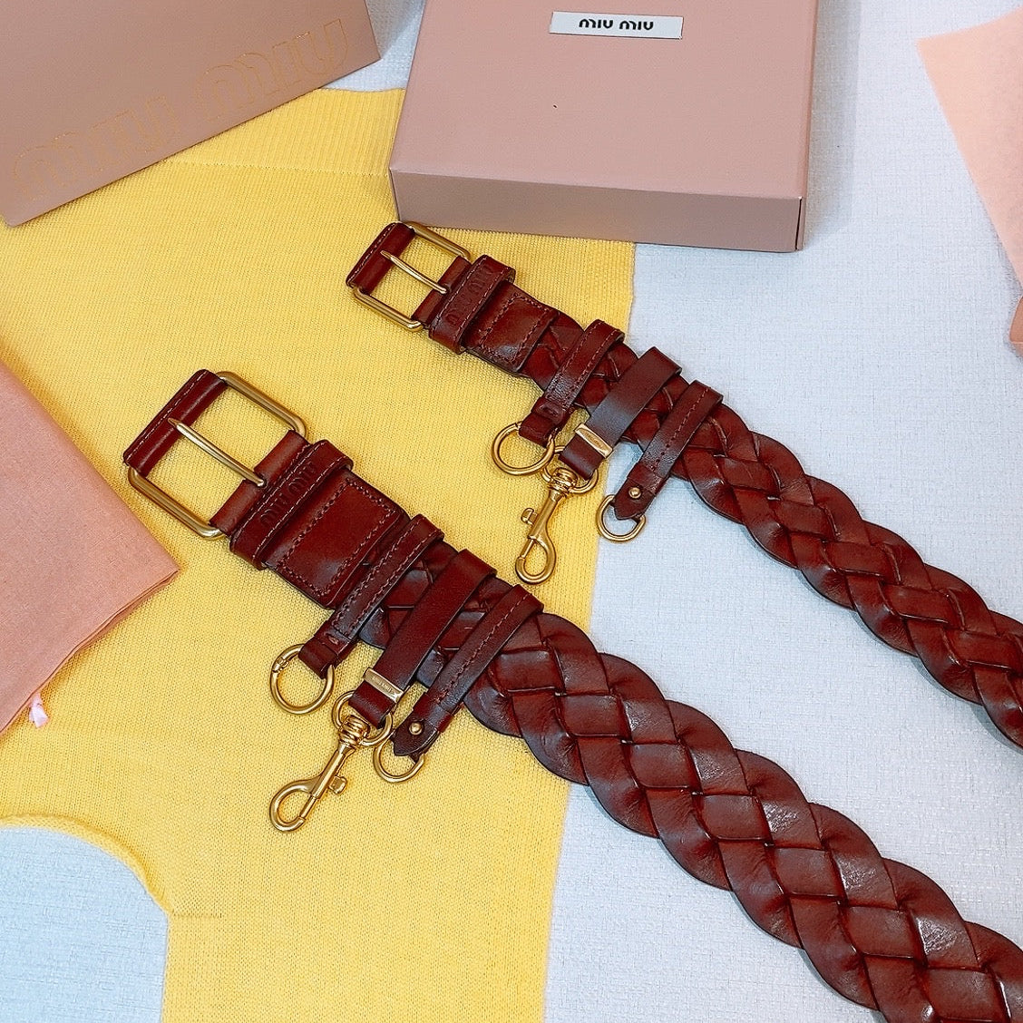 Miu 26s Burgundy Woven Belt 211531