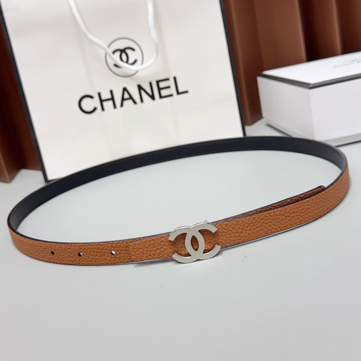CC Logo Belt 1.5CM Textured Calfskin 212510