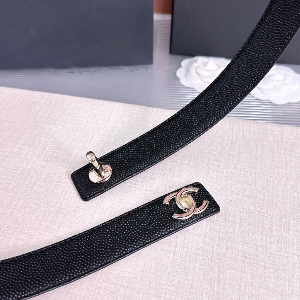 CC 26FW 3cm Belt Black Calfskin 213118