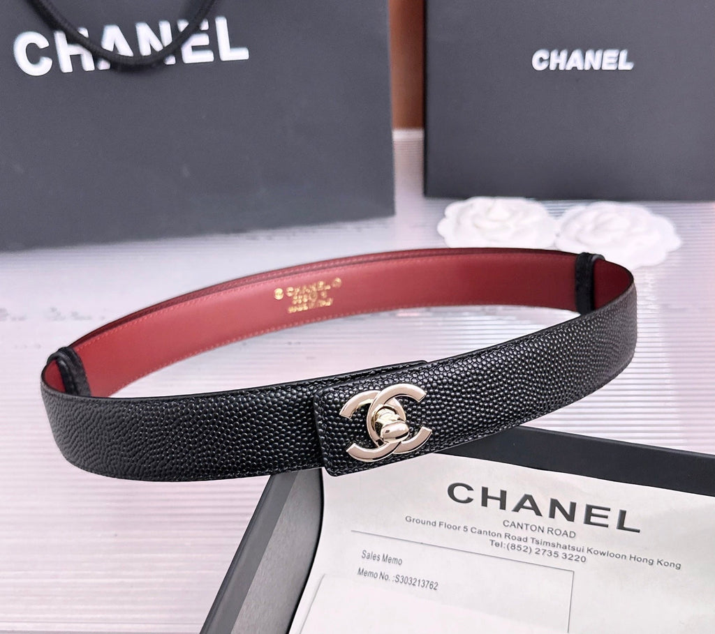 CC 26FW 3cm Belt Black Calfskin 213118