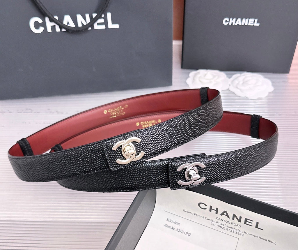 CC 26FW 3cm Belt Black Calfskin 213118