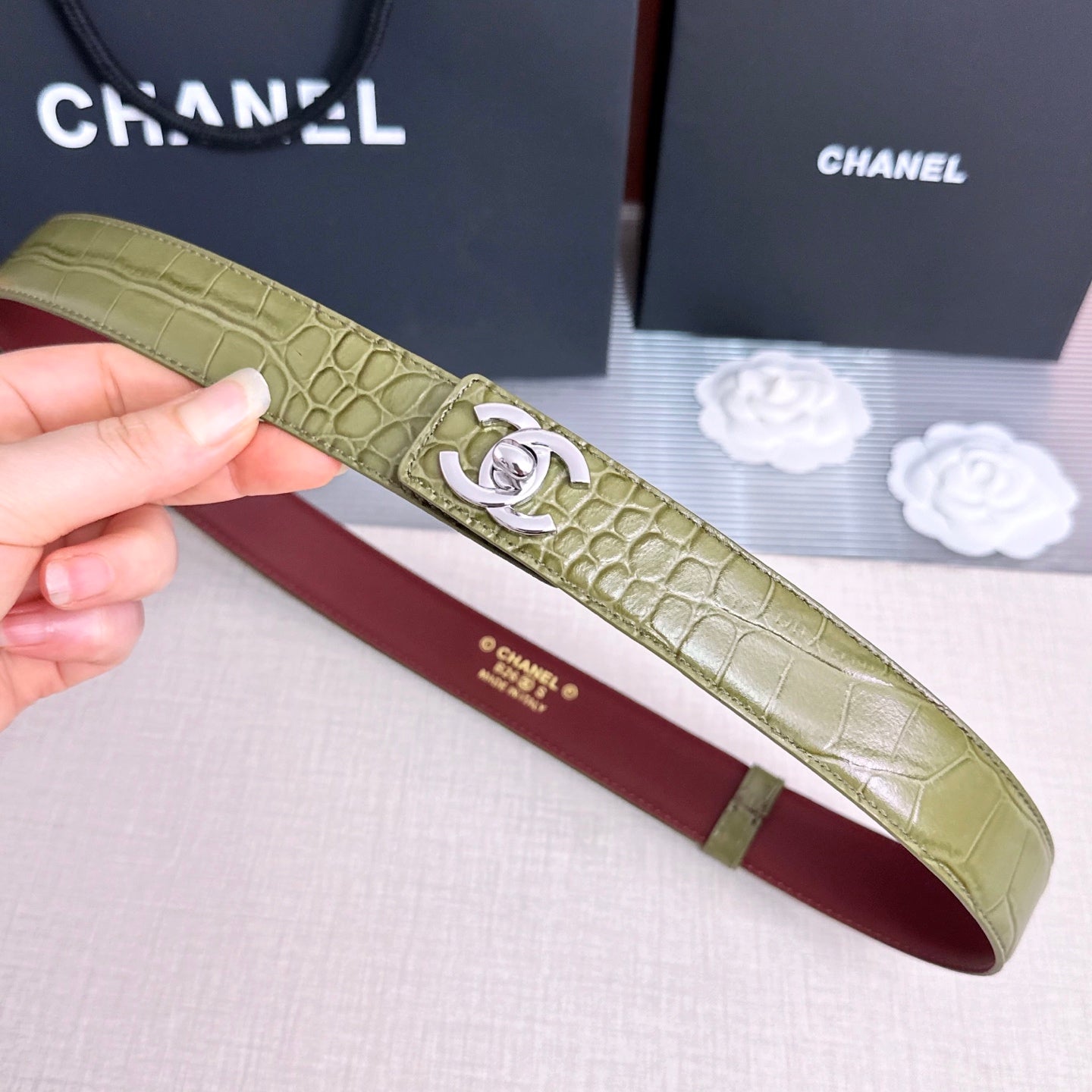 CC 26FW 3cm Belt Khaki Calfskin 213120