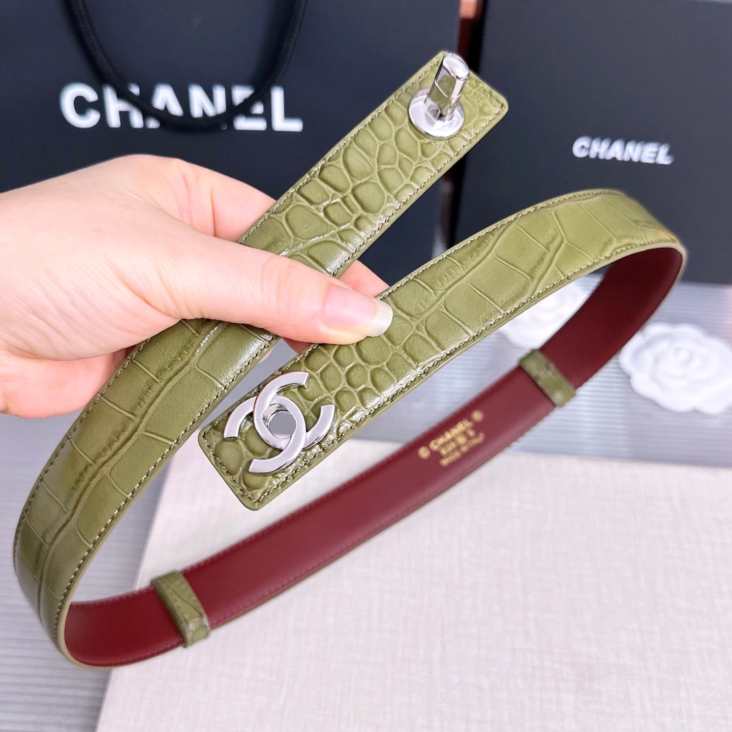 CC 26FW 3cm Belt Khaki Calfskin 213120