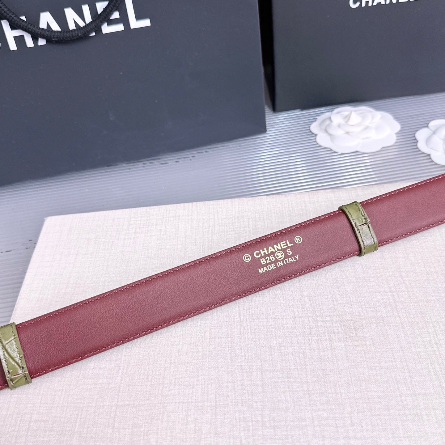 CC 26FW 3cm Belt Khaki Calfskin 213120