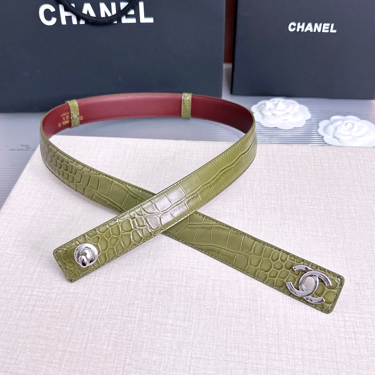 CC 26FW 3cm Belt Khaki Calfskin 213120