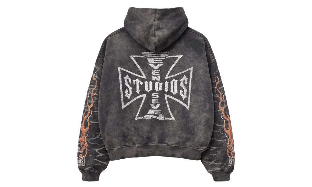 Bones Flame Distressed Hoodie "Grey" 77S011