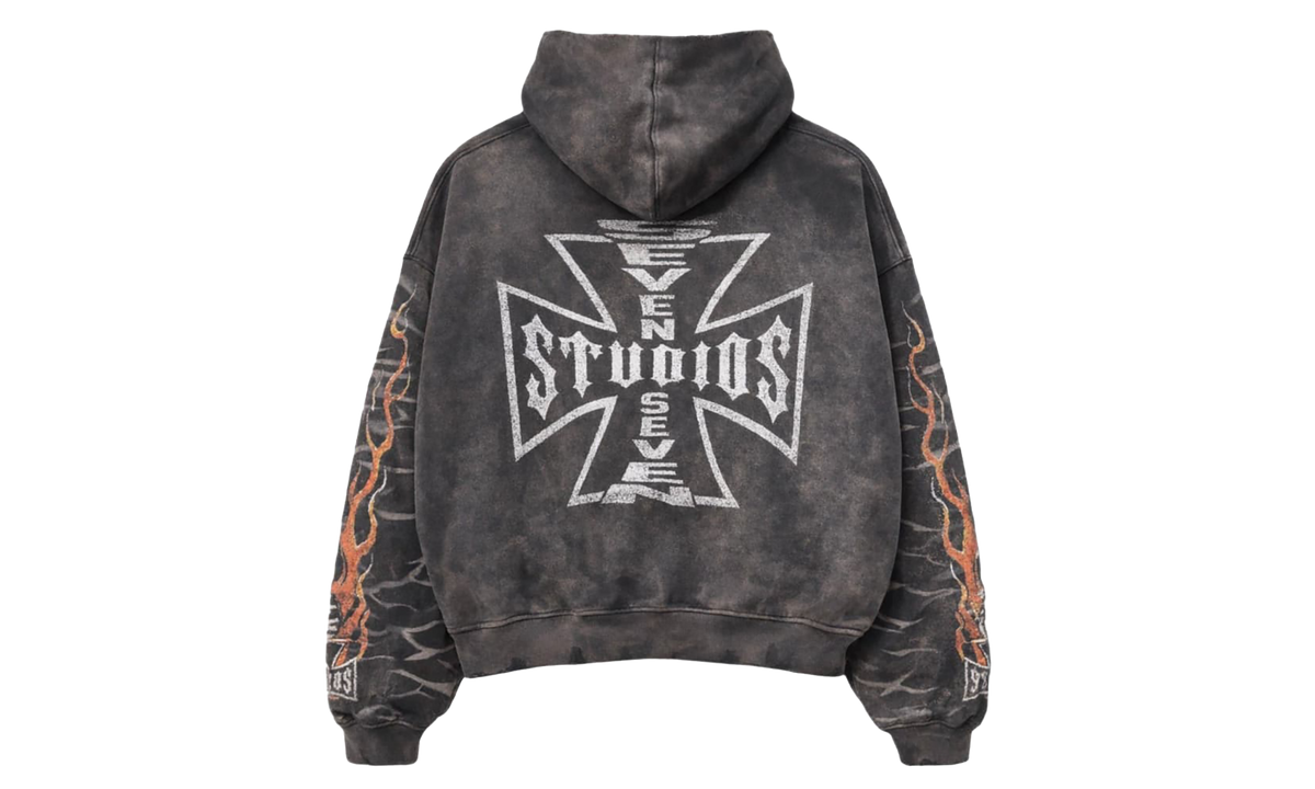 Bones Flame Distressed Hoodie "Grey" 77S011