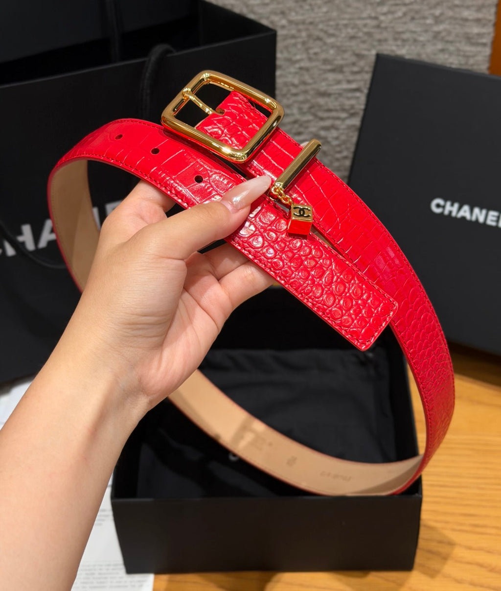 CC 3.0cm 2026 Métiers d'art Belt Red Crocodile Embossed Calfskin 209292