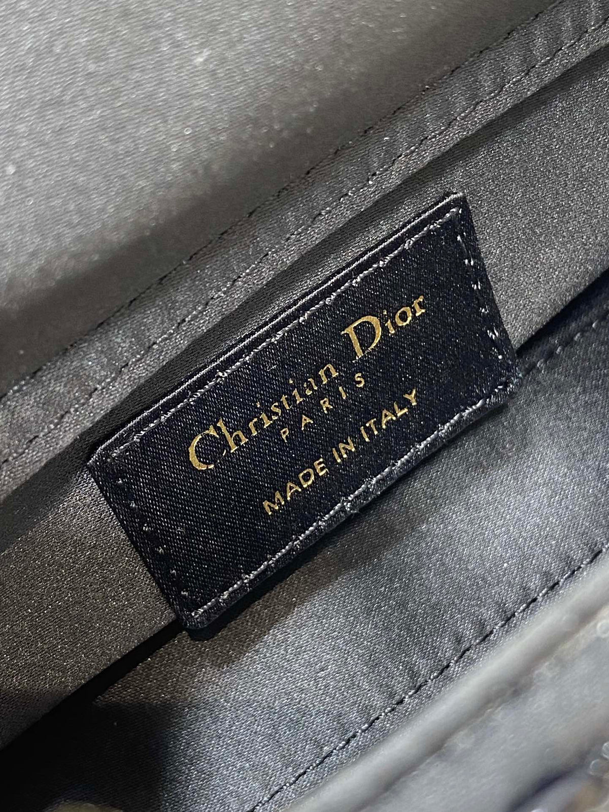 DIOR MINI LADY BAG 16 IN BLACK SATIN AND CALFSKIN WITH BEADED DESIGN
