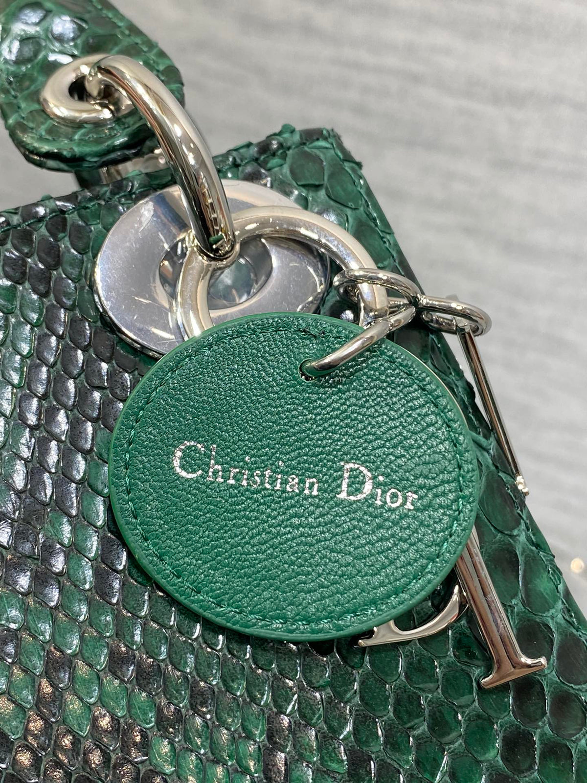 DIOR MINI 17 LADY BAG IN GREEN FOREST MIX BLACK SNAKESKIN PATTERN LAMBSKIN