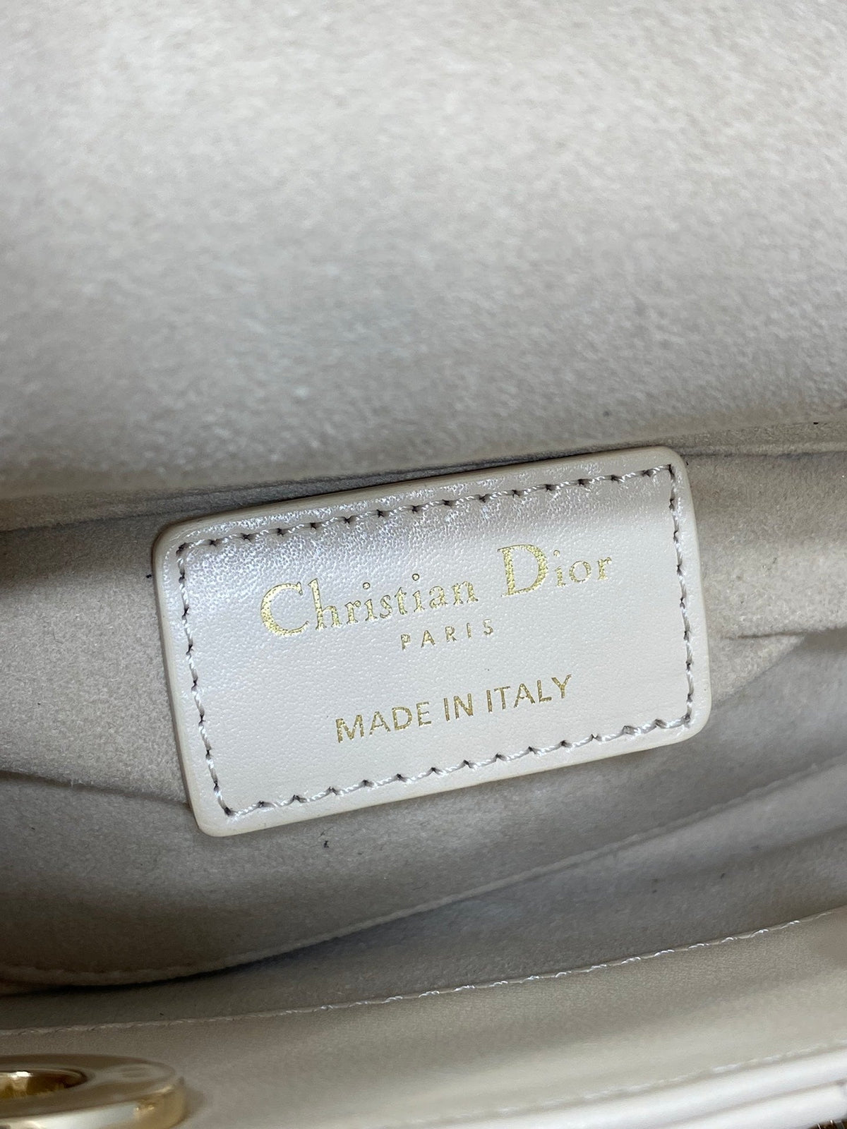DIOR 25S MICRO LADY D-JOY 16 IN BEIGE LAMBSKIN GOLD HARDWRE