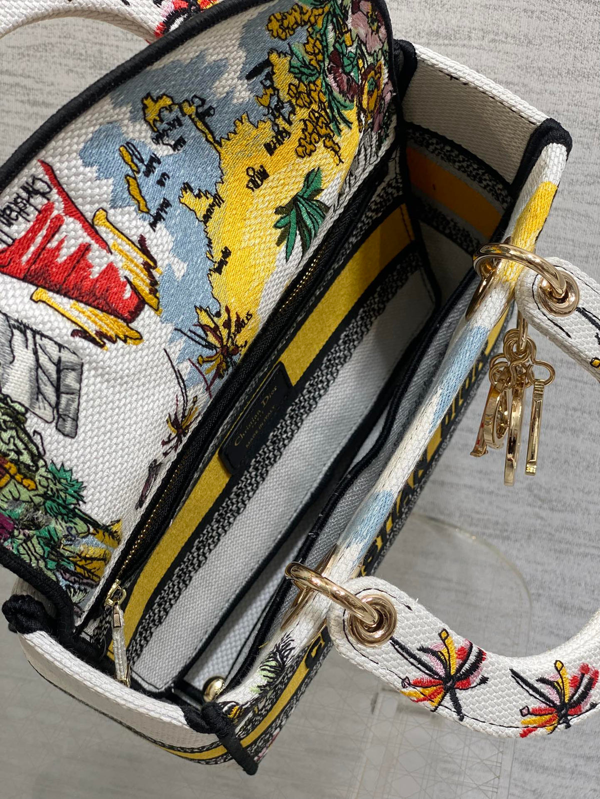 DIOR 25S SMALL LADY D-LITE BAG 24 IN YELLOW CANVAS  CANNES