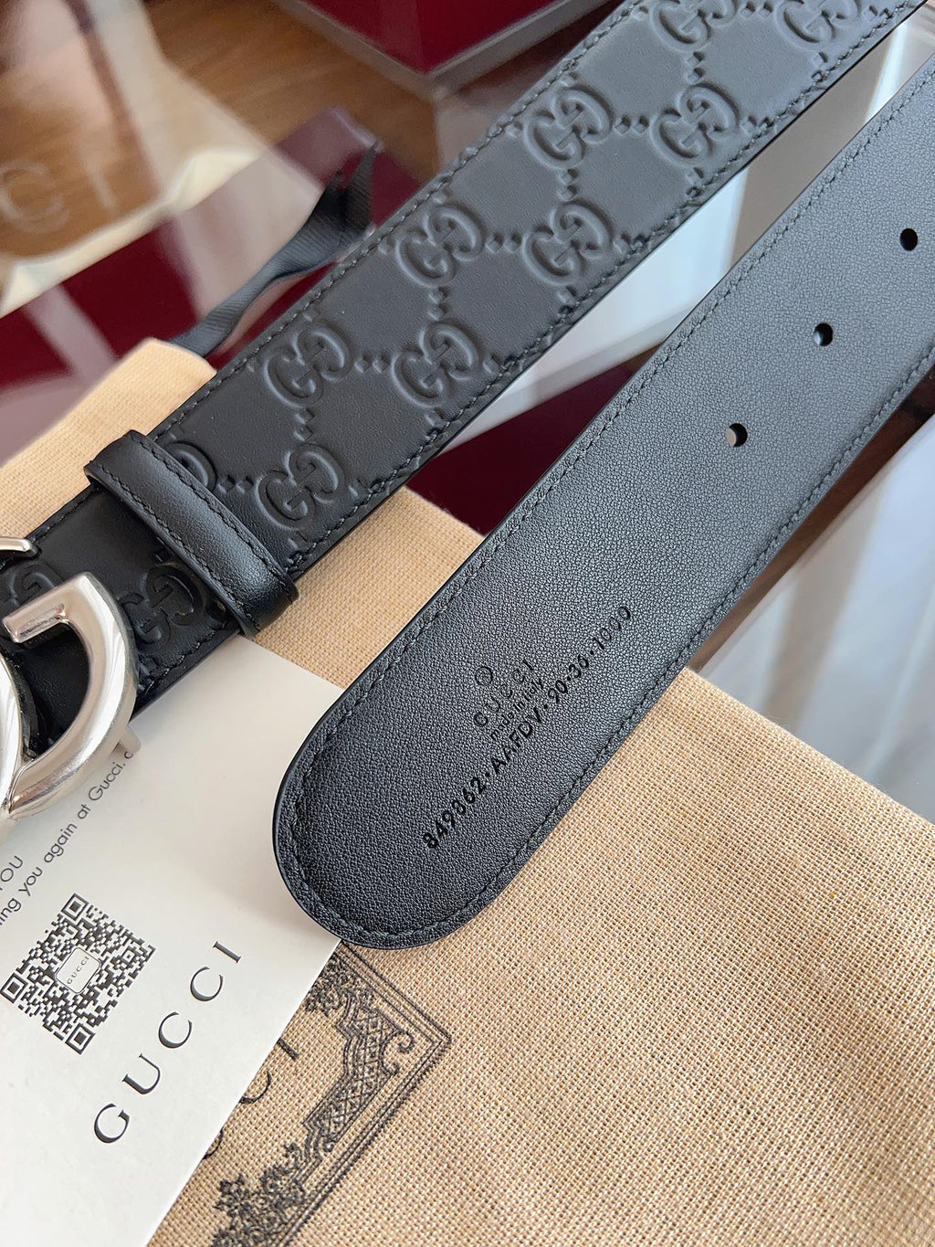 Gucci Belt Double G Sliver Buckle 40mm Black Embossed Leather