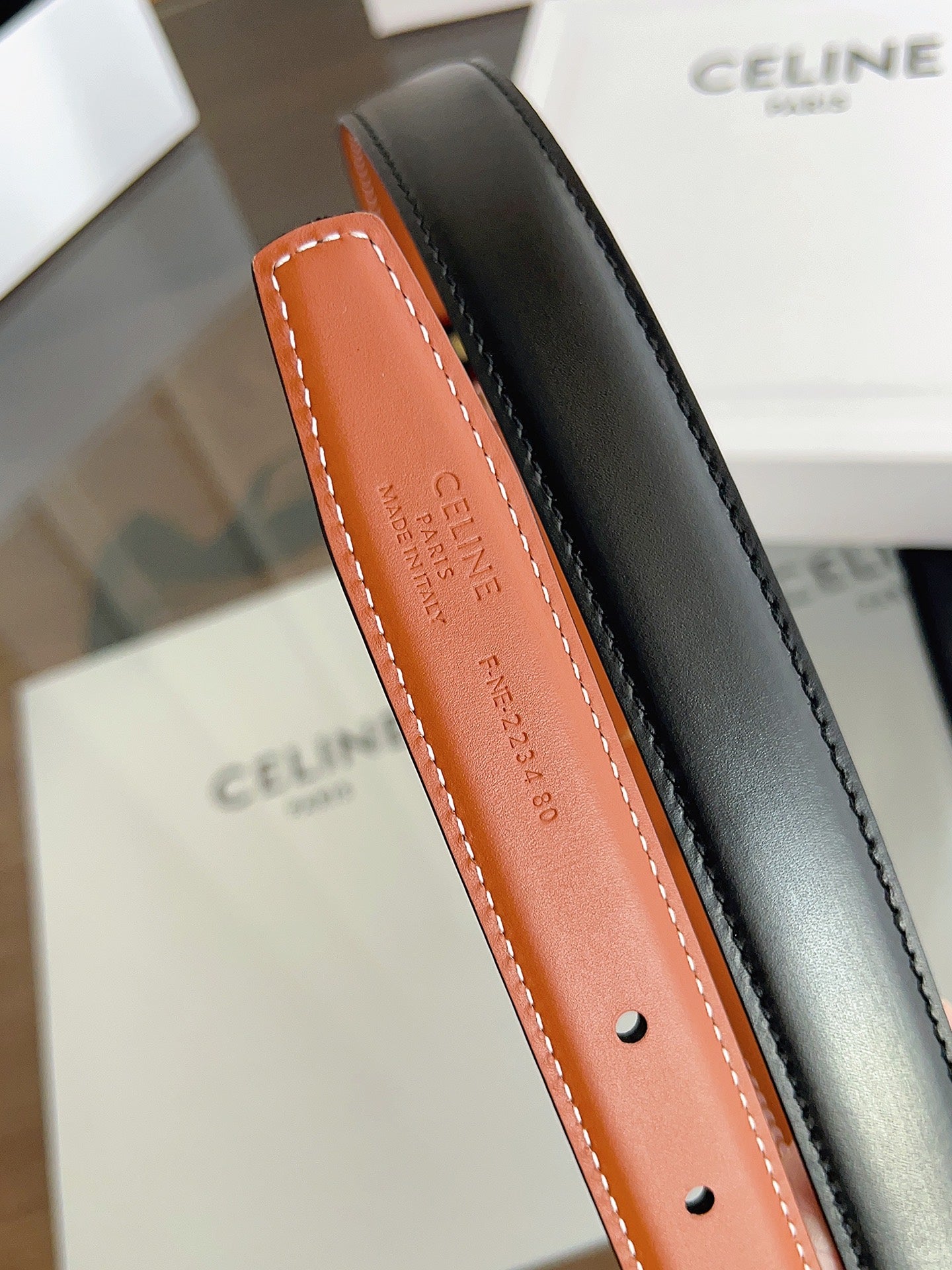 CL Black 25mm Triomphe Enamel Black Orange Cowhide 615281