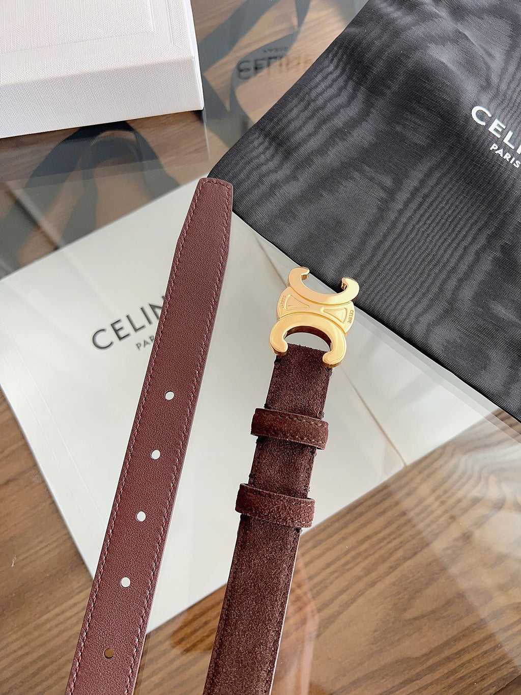 CL Gold 25mm Triomphe Brown Suede 616259