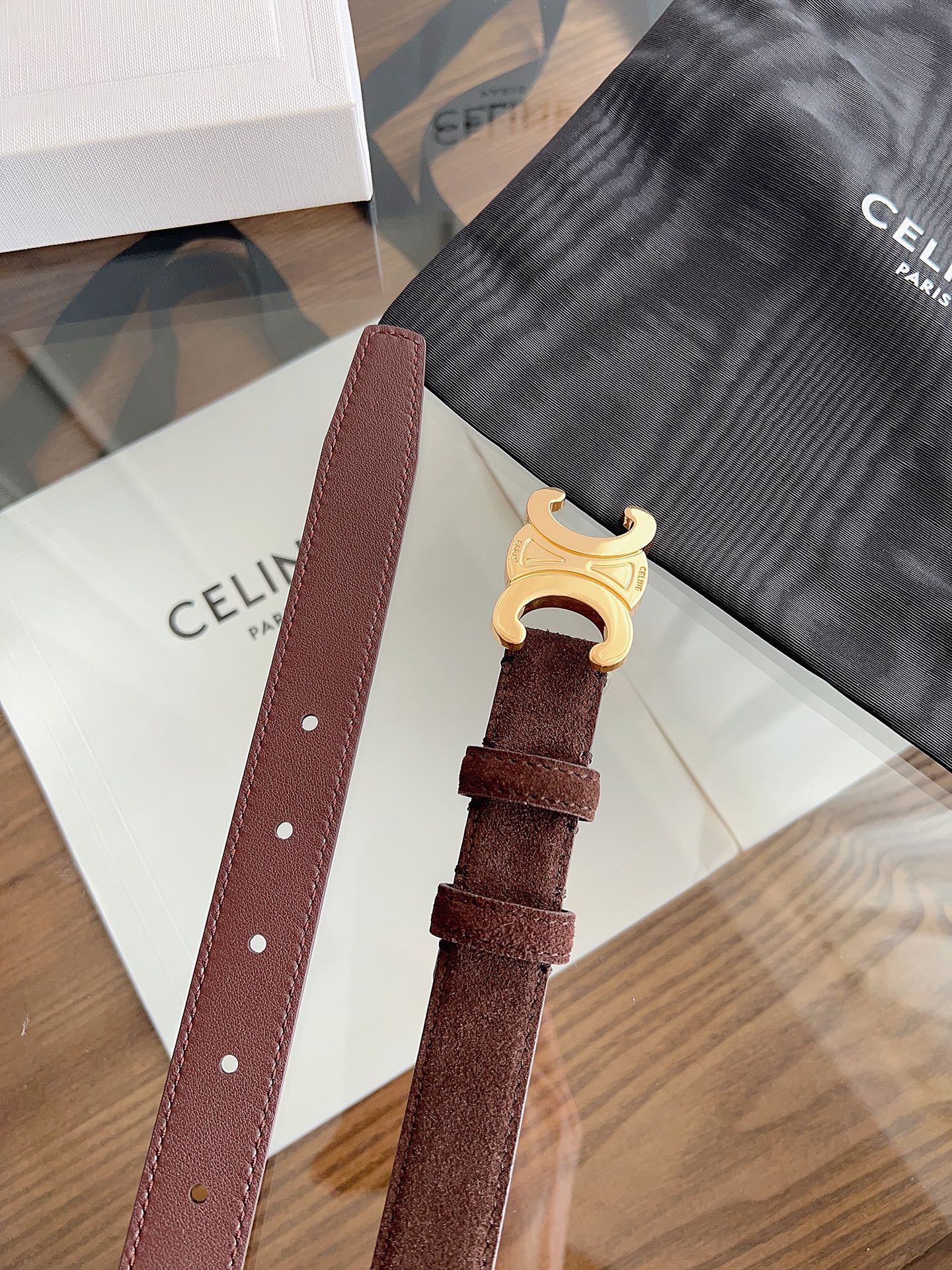 CL Gold 25mm Triomphe Brown Suede 616259