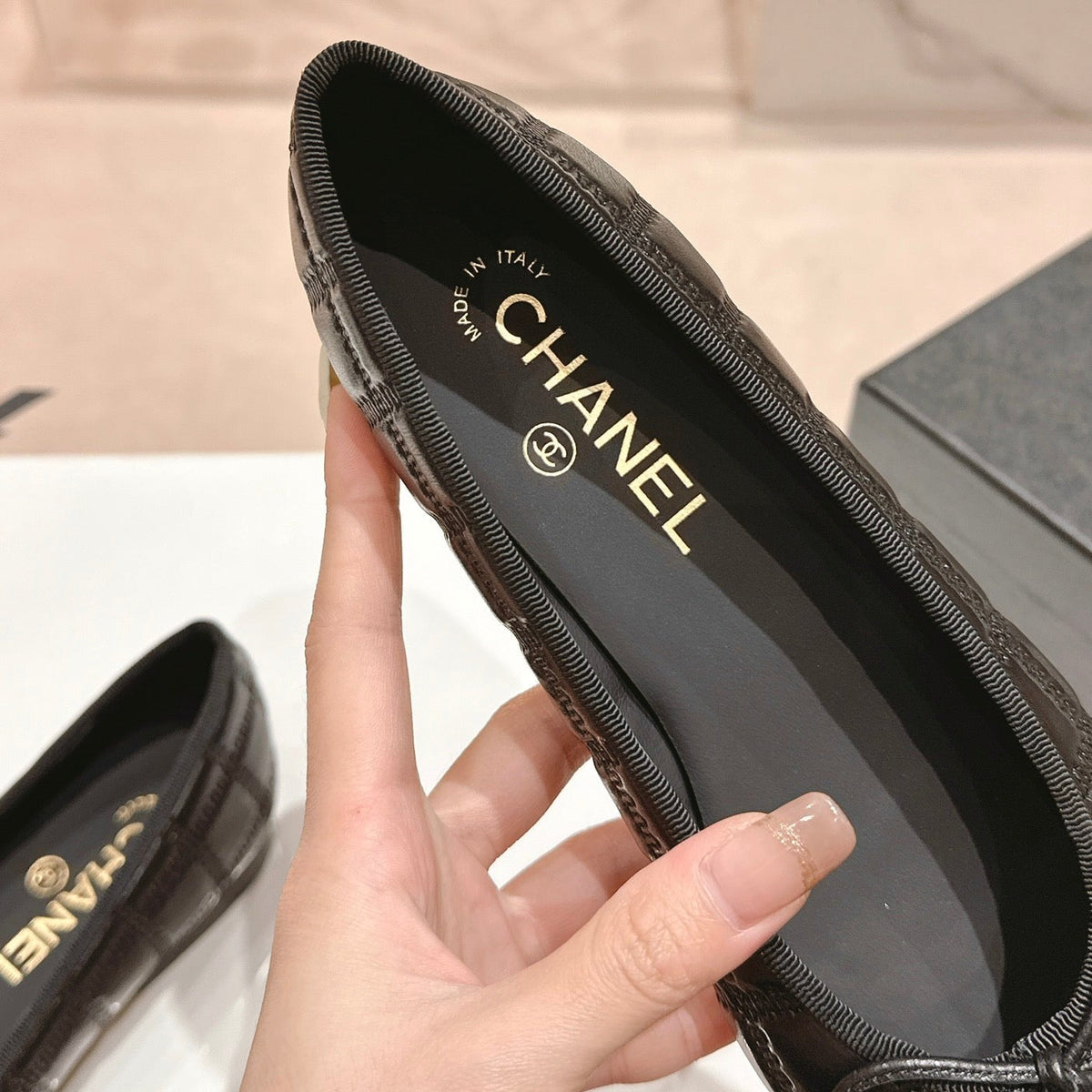 CHANEL Double C New Ballet Flats Black Lambskin