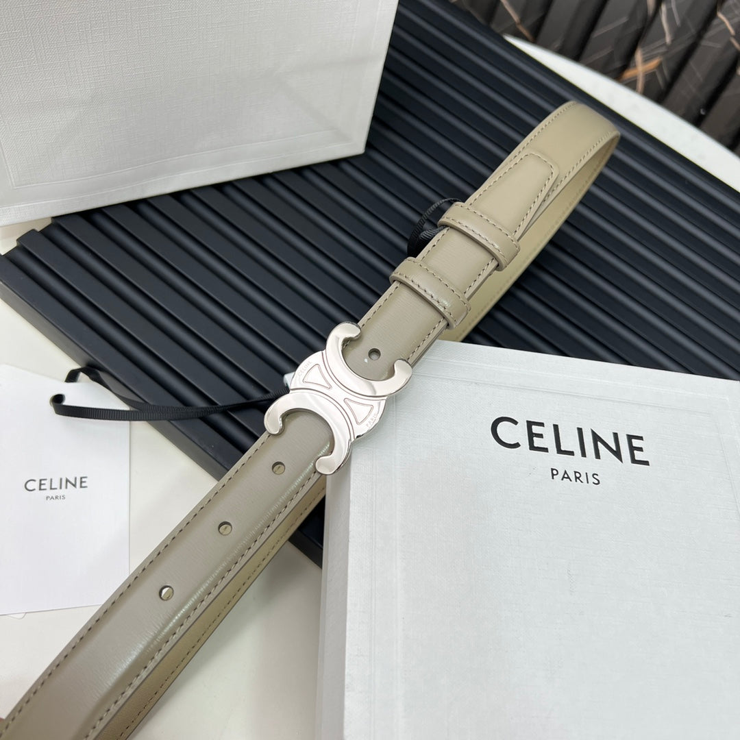 CEL Triomphe Belt 25mm Etoupe Silver Calfskin 176297