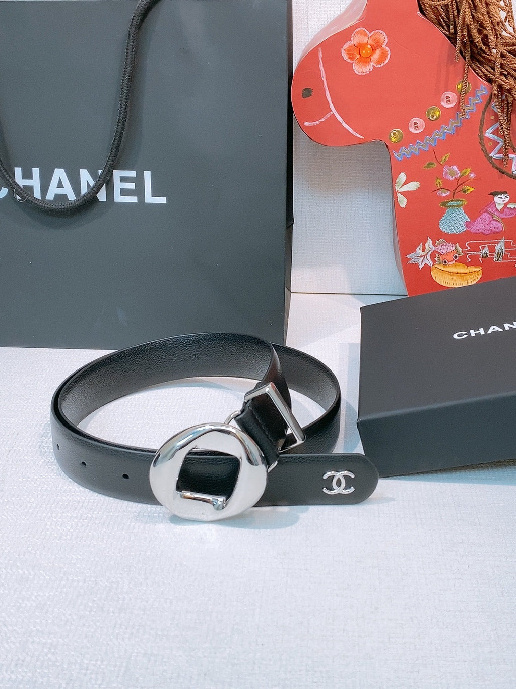 CC Pre 26s Belt 3.0cm Black Sliver Calfskin 203377