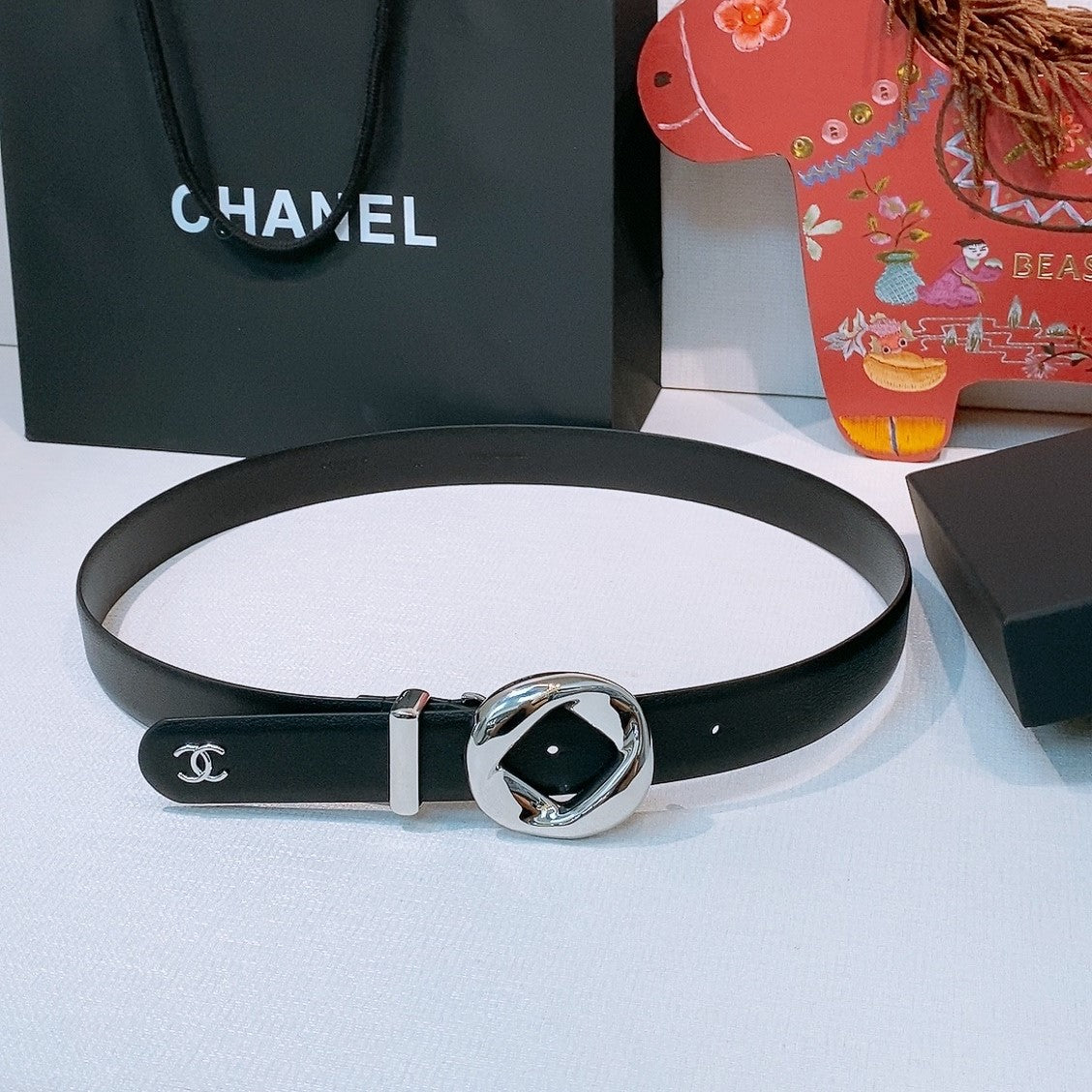 CC Pre 26s Belt 3.0cm Black Sliver Calfskin 203377