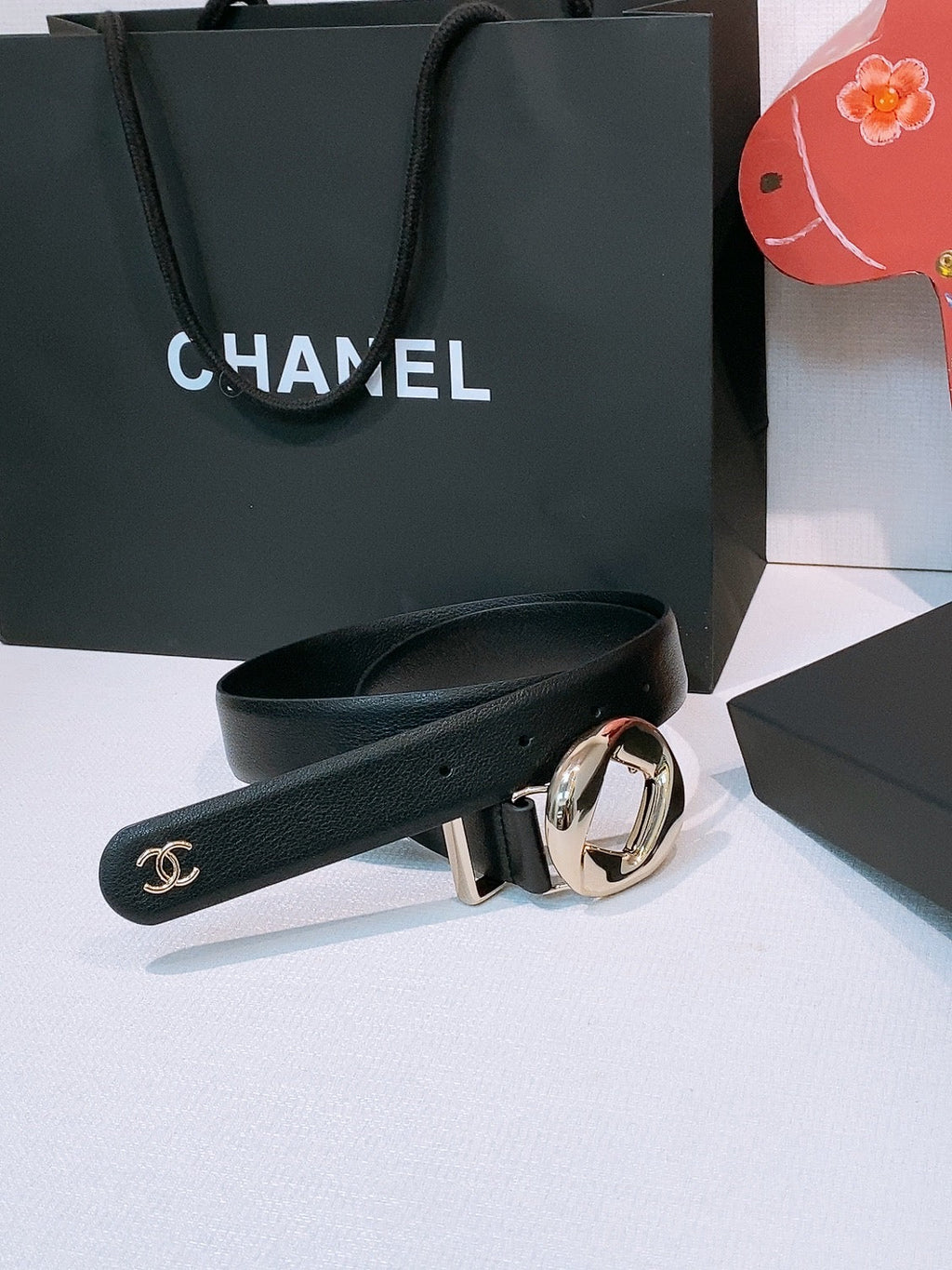 CC Pre 26s Belt 3.0cm Black Light Gold Calfskin 203374