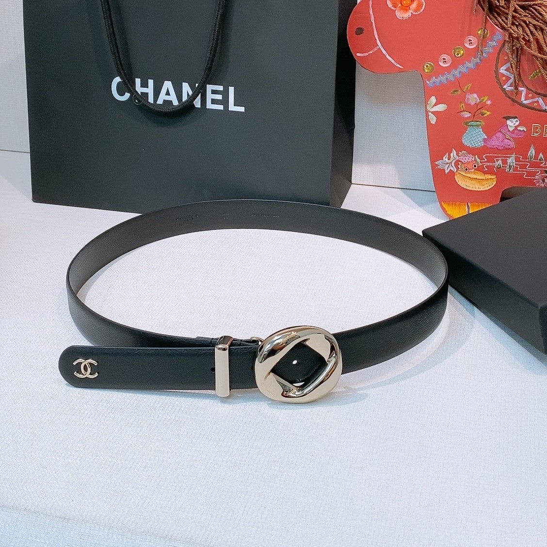 CC Pre 26s Belt 3.0cm Black Light Gold Calfskin 203374