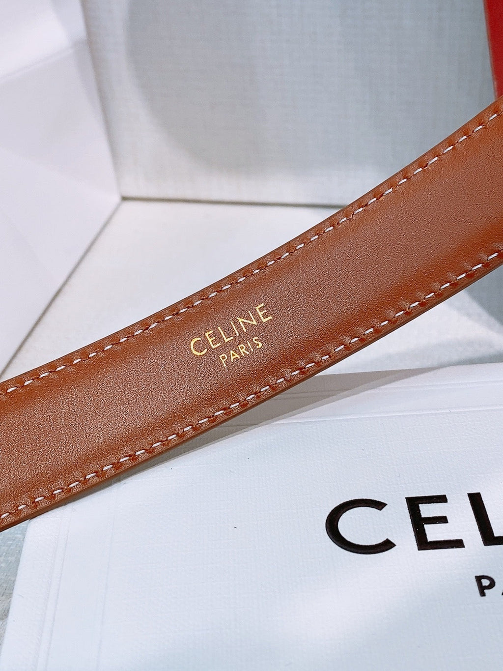 Celine Triomphe Oval Belt 2.5cm Brown White Gold Canvas 203763