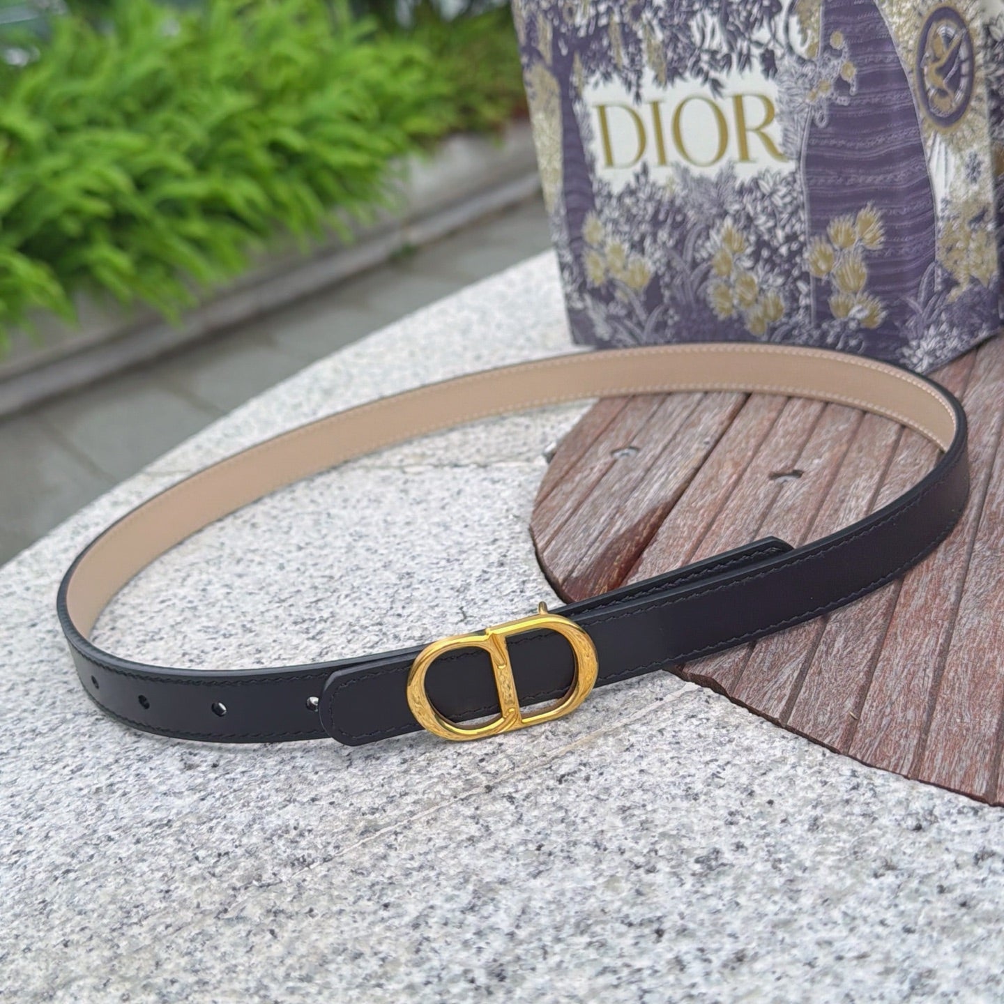 CD 2cm Icon Belt Black Khahi Gold Calfskin 203166