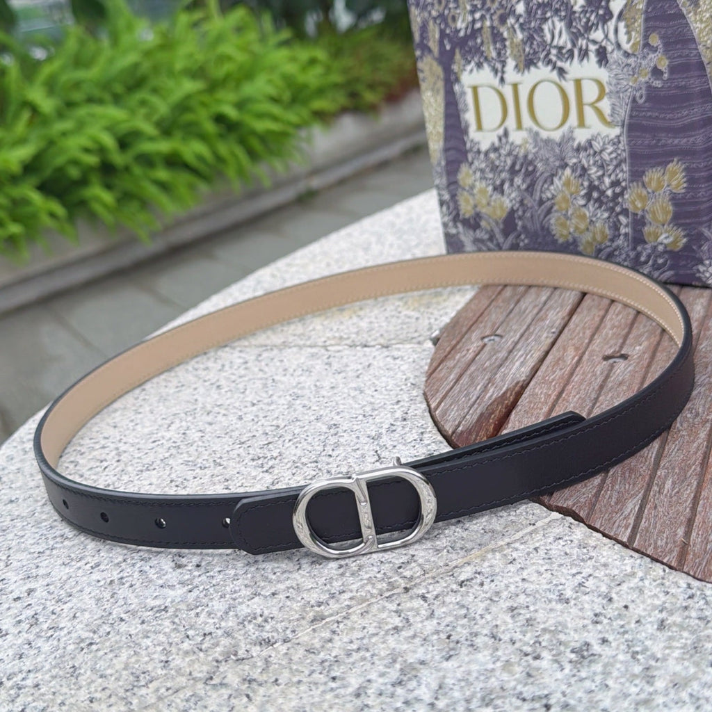 CD 2cm Icon Belt Black Khahi Sliver Calfskin 203164