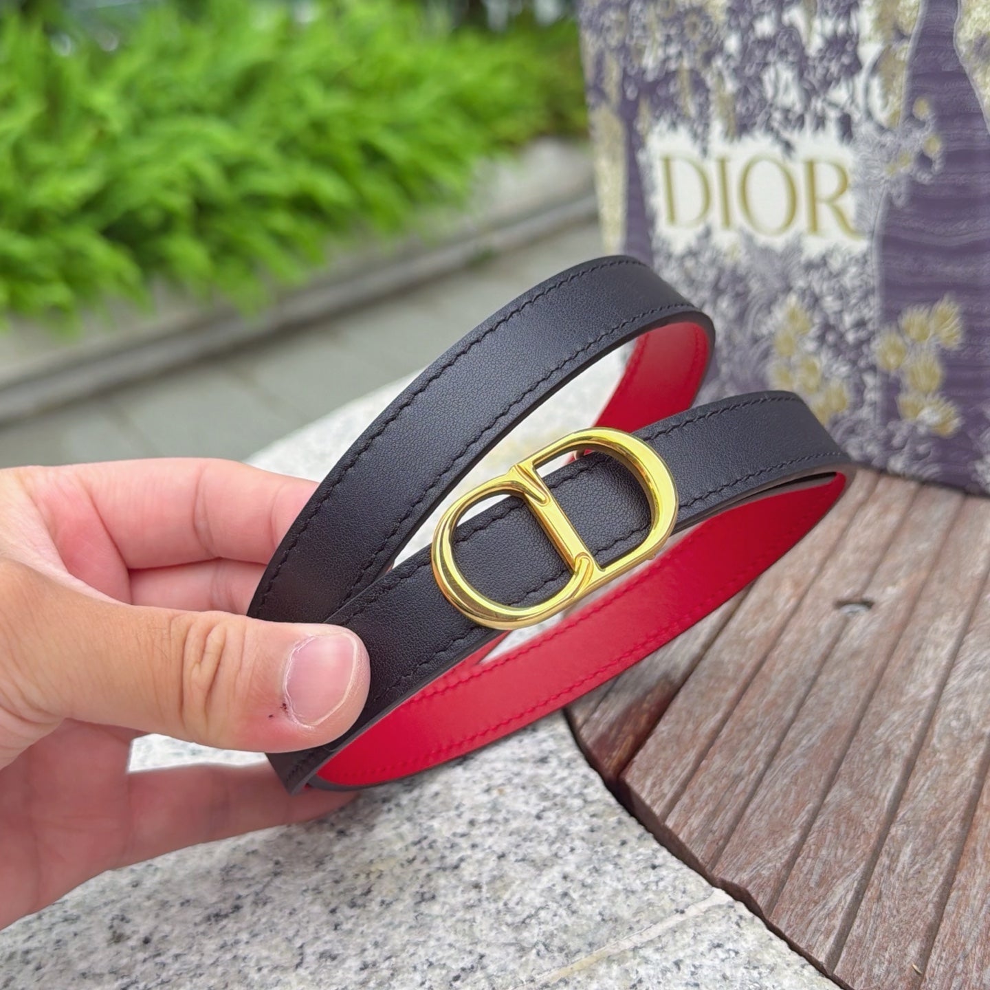 CD 2cm Icon Belt Black Gold Calfskin 203168
