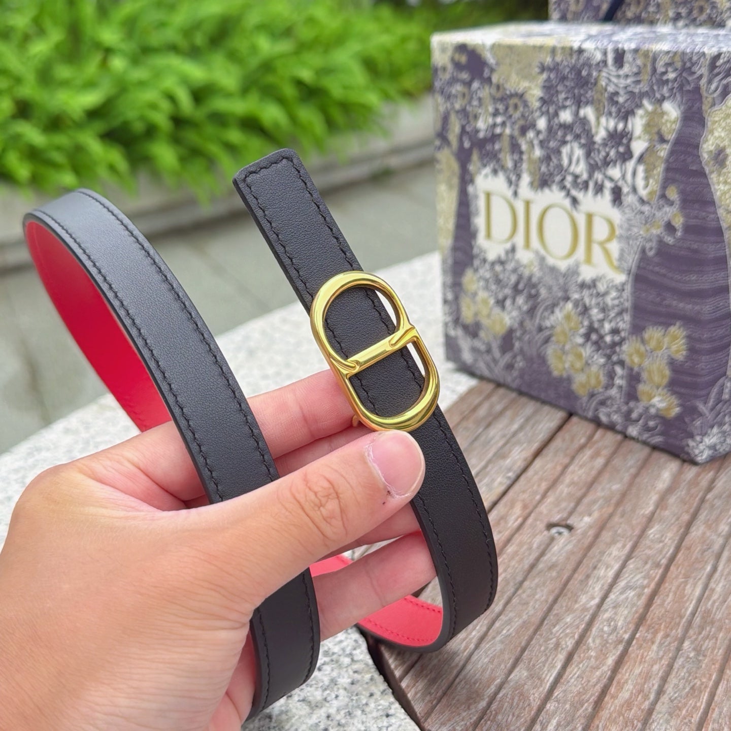 CD 2cm Icon Belt Black Gold Calfskin 203168