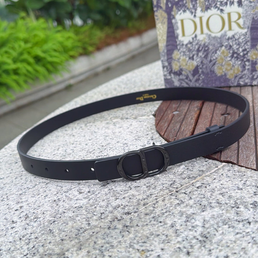 CD 2cm Icon Belt Muted Full Black Calfskin 203157