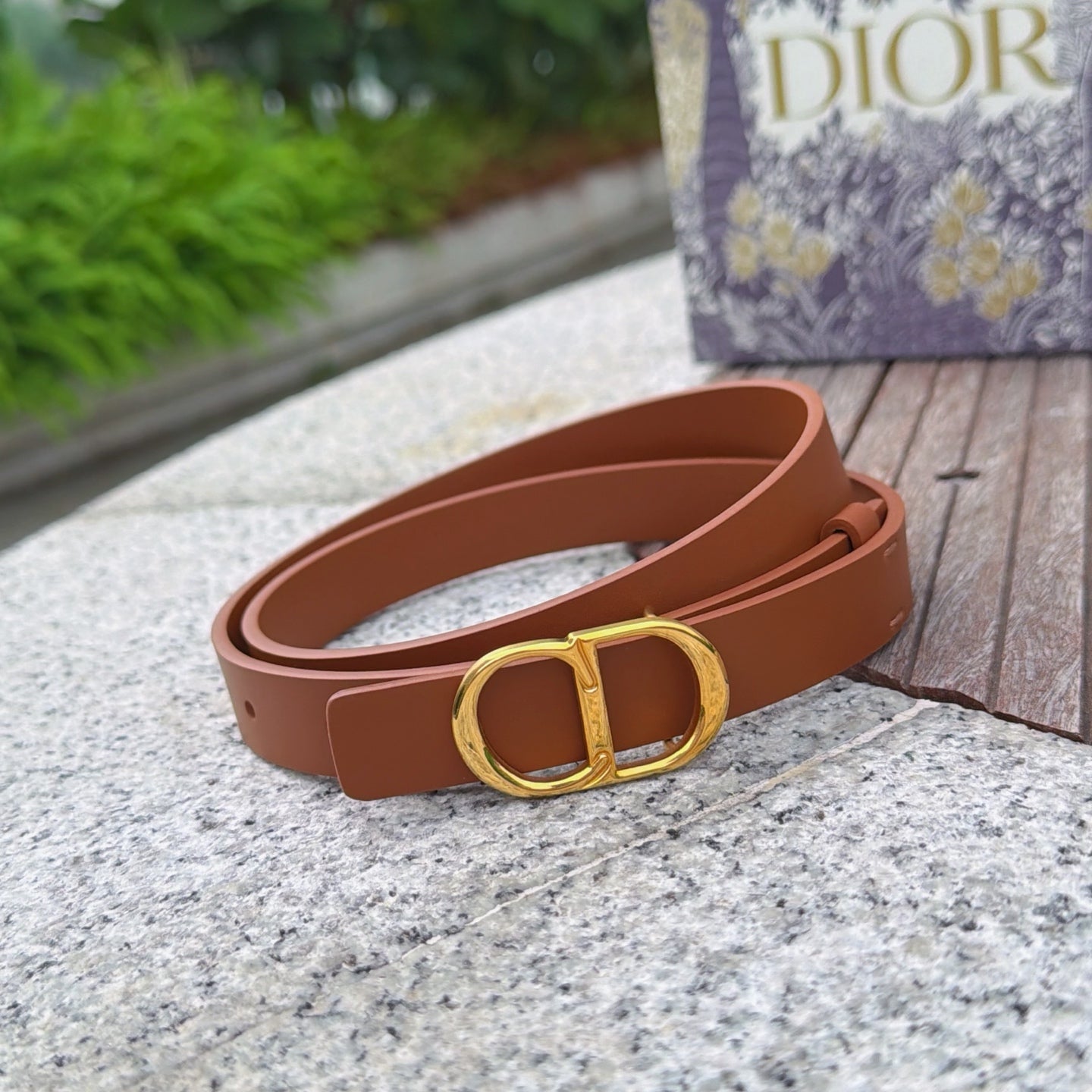 CD 2cm Icon Belt Brown Gold Calfskin 203161