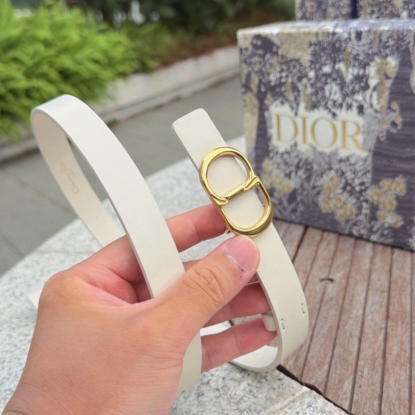 CD 2cm Icon Belt White Gold Calfskin 203162