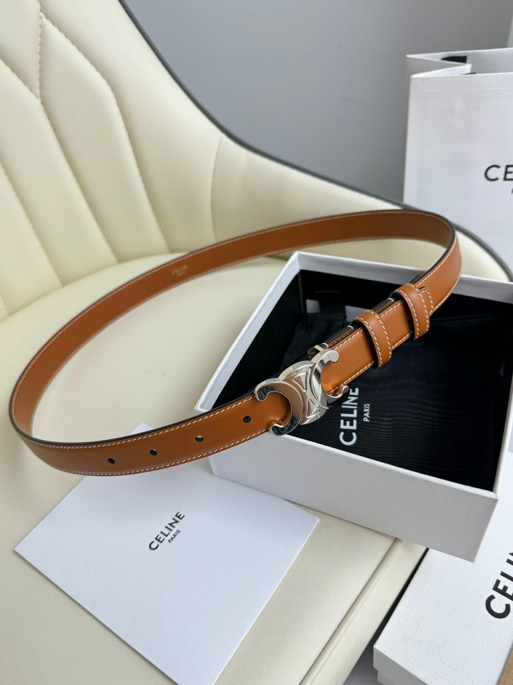 CEL Silver Buckle 18mm Belt Brown Cowhide 179729