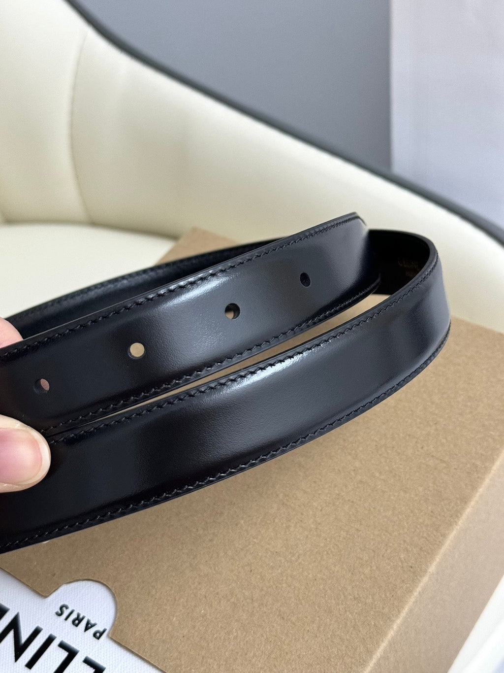MEDIUM TRIOMPHE BELT 25MM BLACK LEATHER GOLD HARDWARE