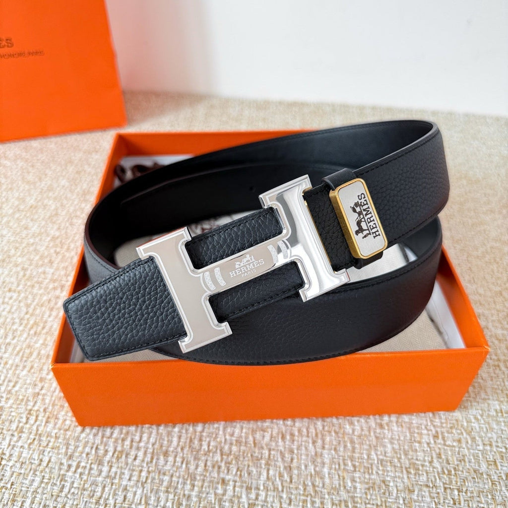 HM Constance Belt 38mm Black Cowhide Sliver Buckle 619782