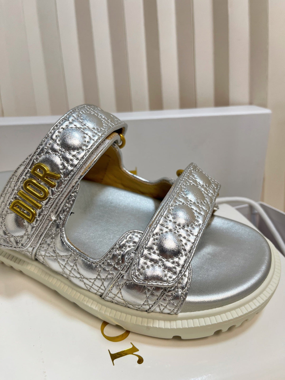 DIOR ACT SLIDES 25MM IN SILVER PATENT CALFSKIN