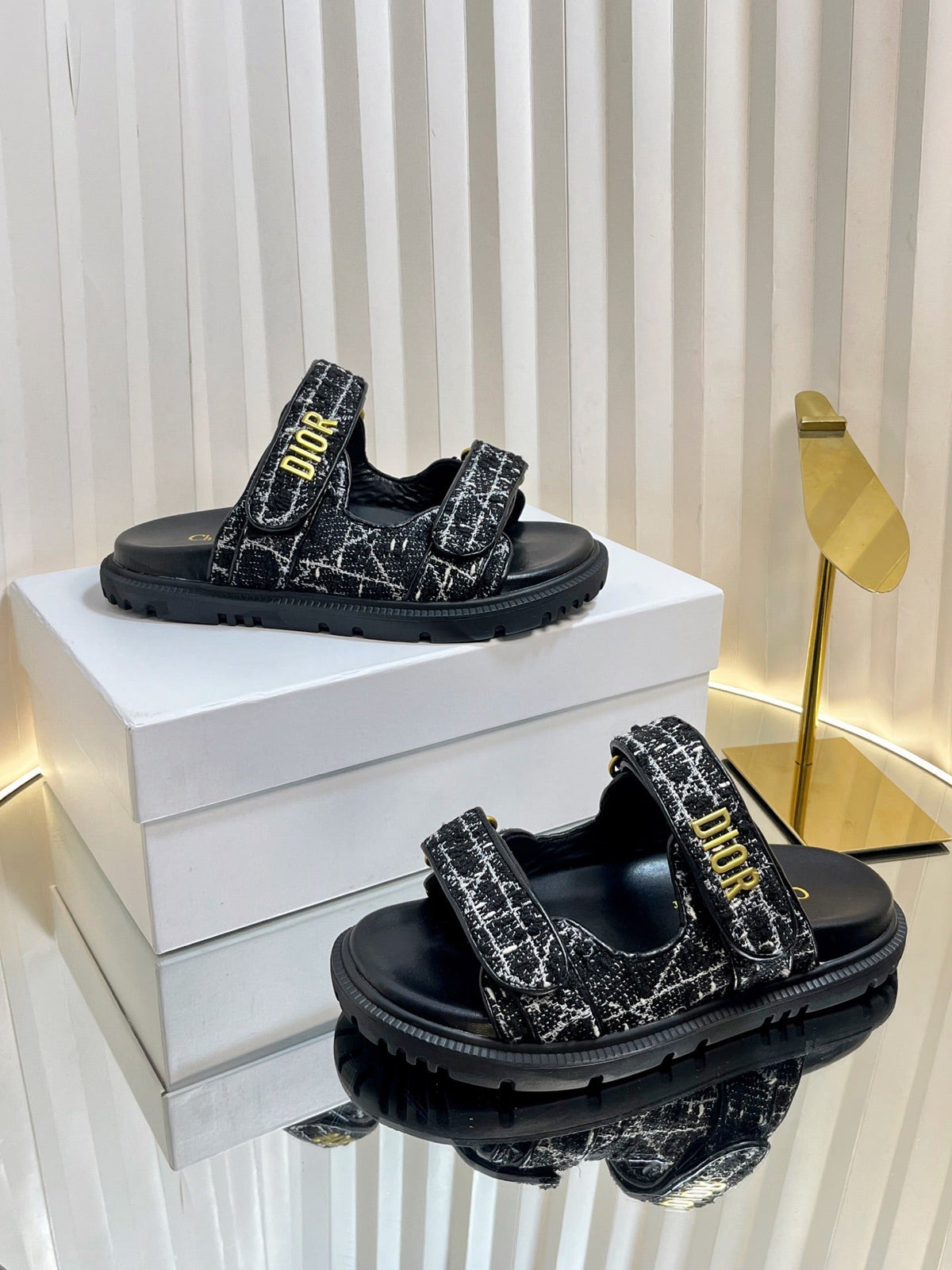 DIOR ACT SLIDES 25MM IN BLACK TWEED