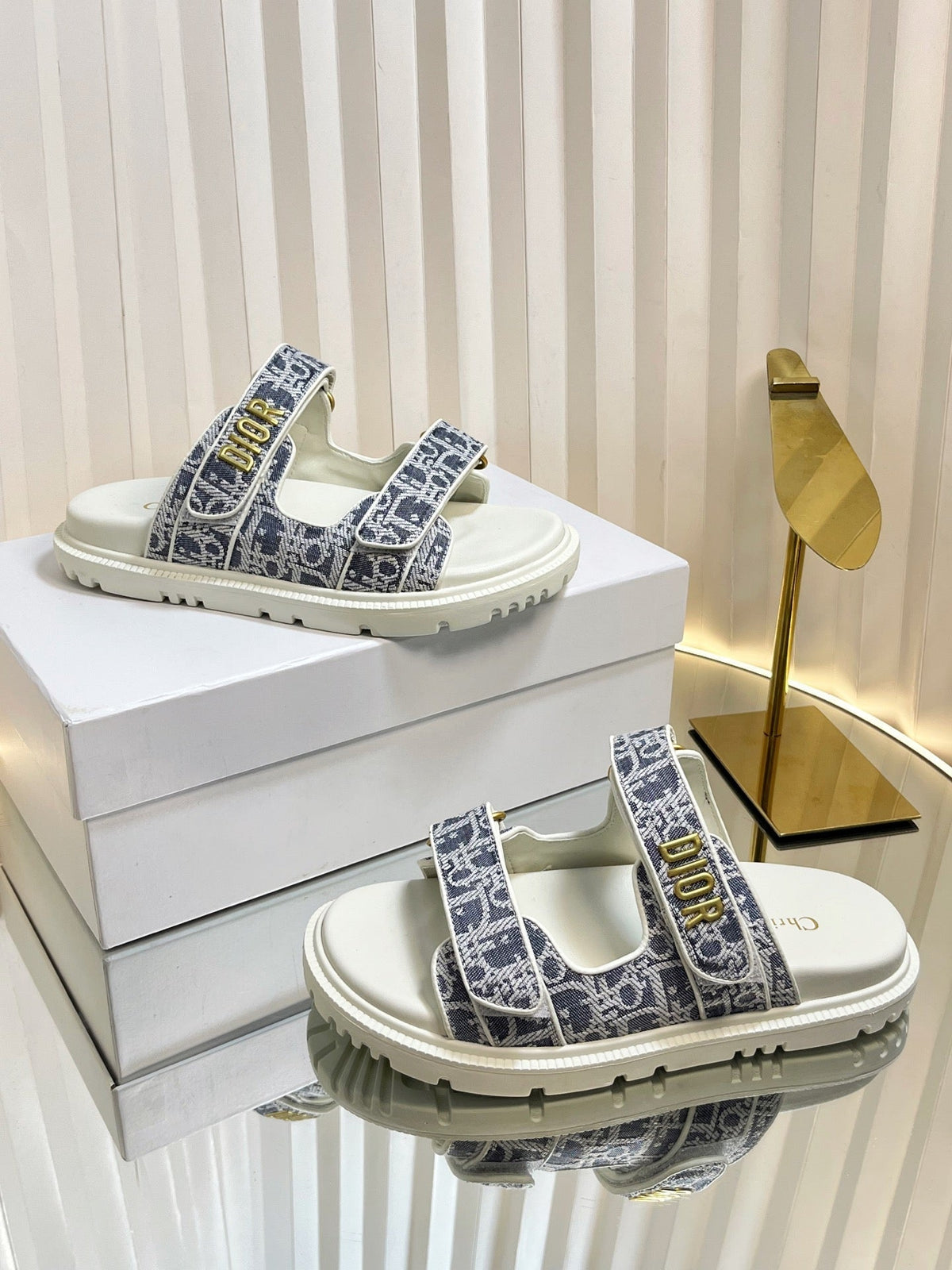 DIOR ACT SLIDES 25MM IN GRAY TWEED