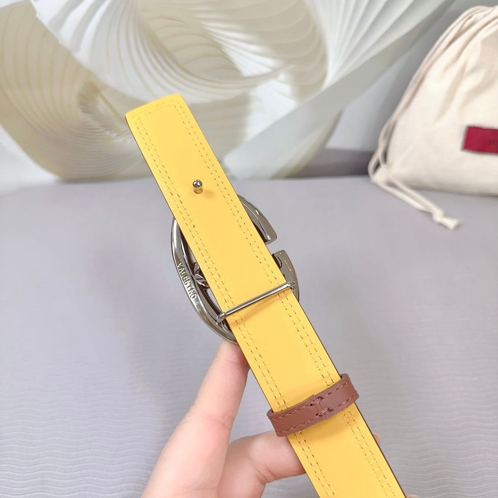 The Bold Edition Belt 30mm Brown Yellow Calfskin Silver Buckle