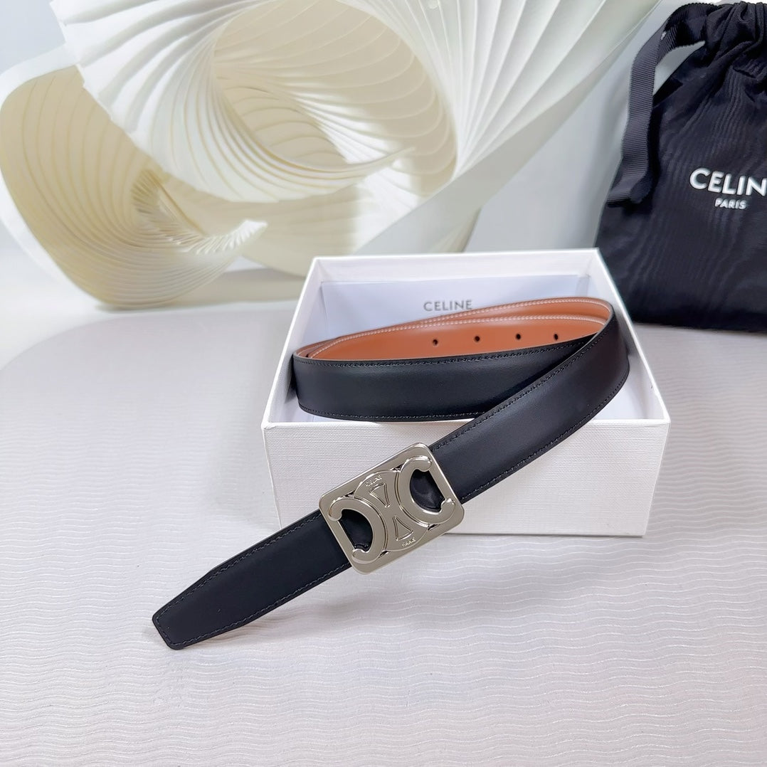 CEL Silver Buckle Belt 25mm Black Calfskin 178252