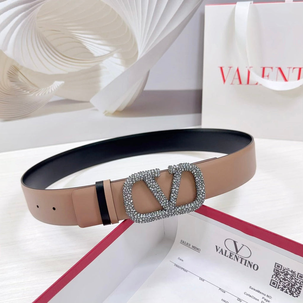 VLOGO SIGNATURE REVERSIBLE BELT 40MM ROSE BLACK CALFSKIN SILVER BUCKLE