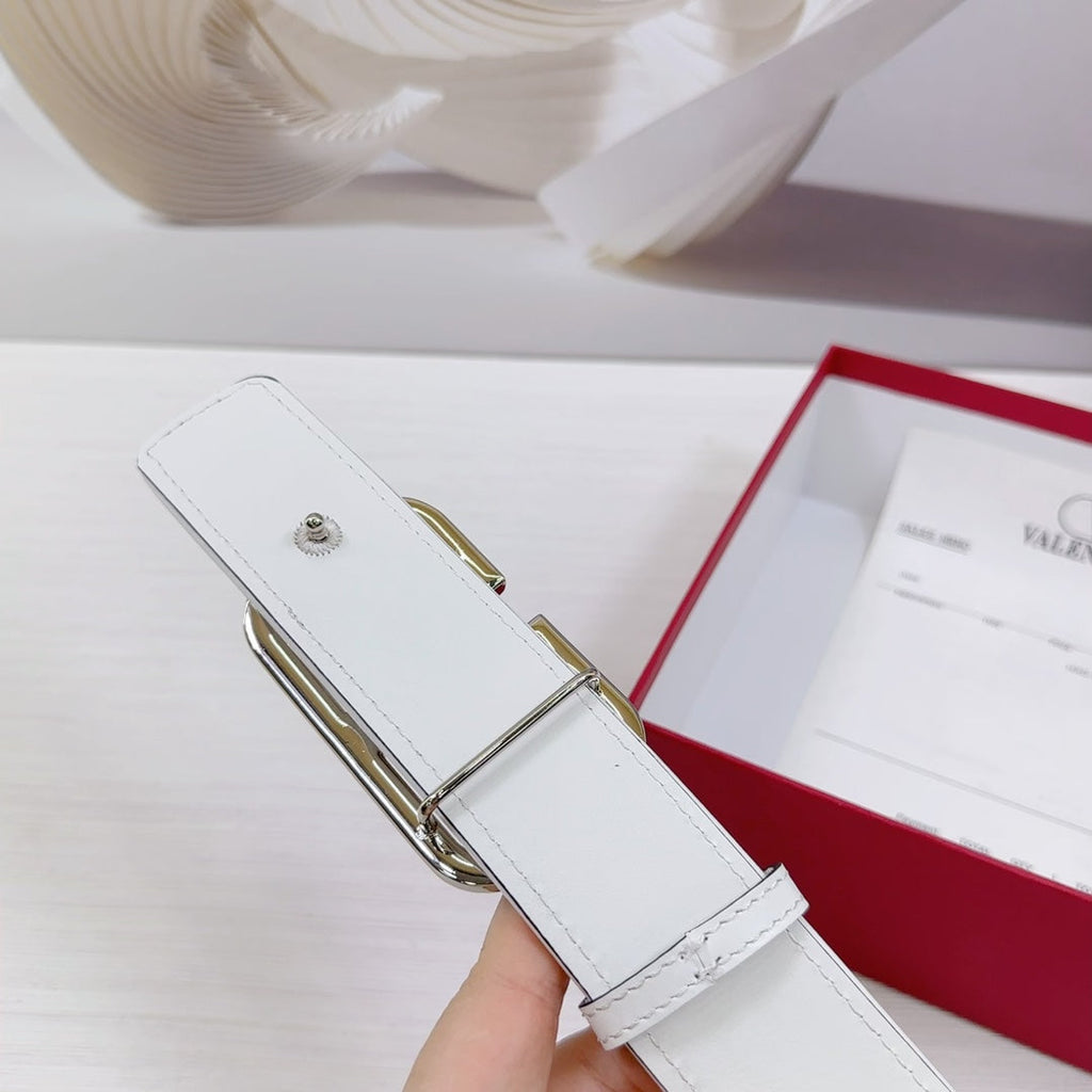 Valenti Toilde Iconographe Belt 40mm White Beige Calfskin Gold Hammered-effect Buckle