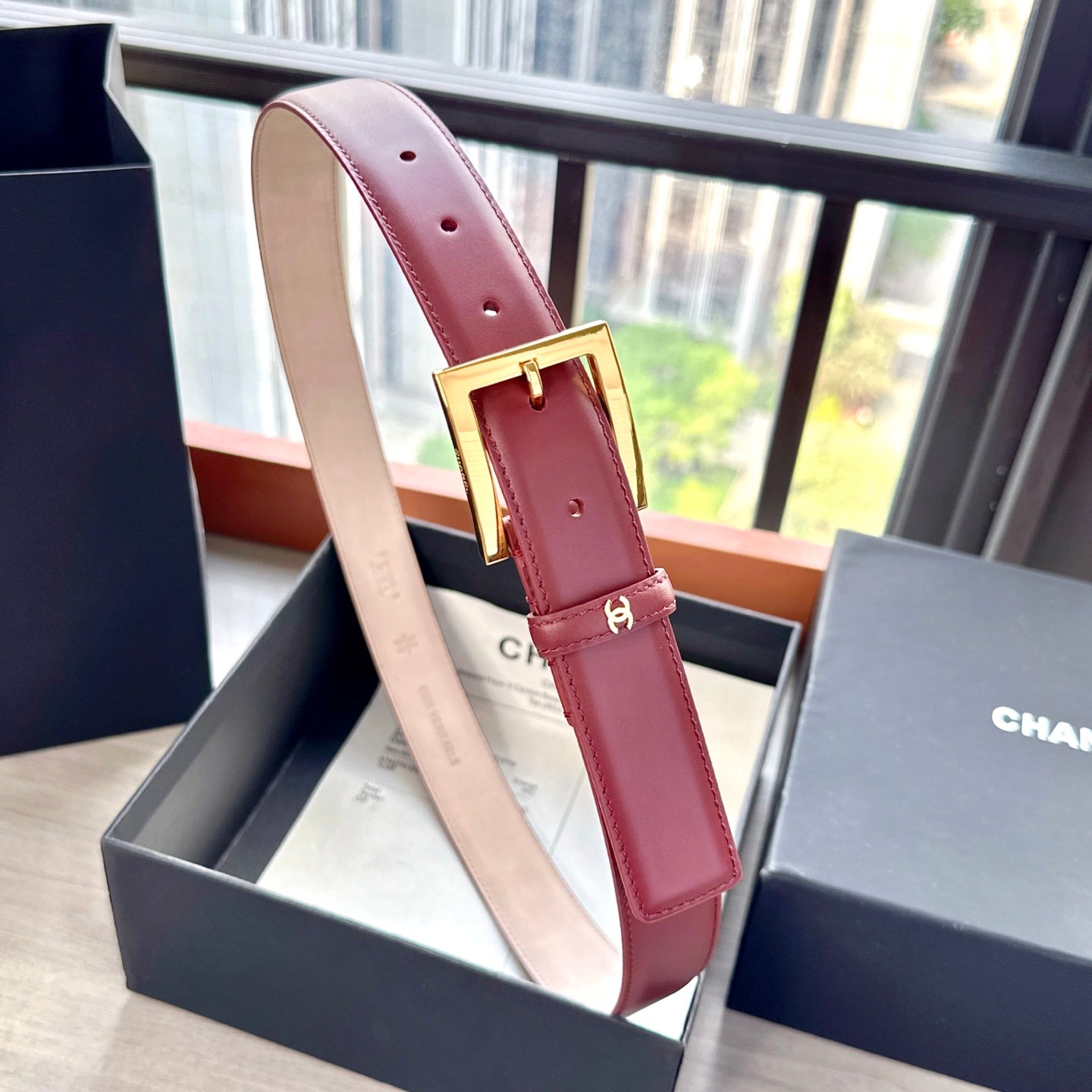CC Belt 3cm Burgundy Cowhide 202941