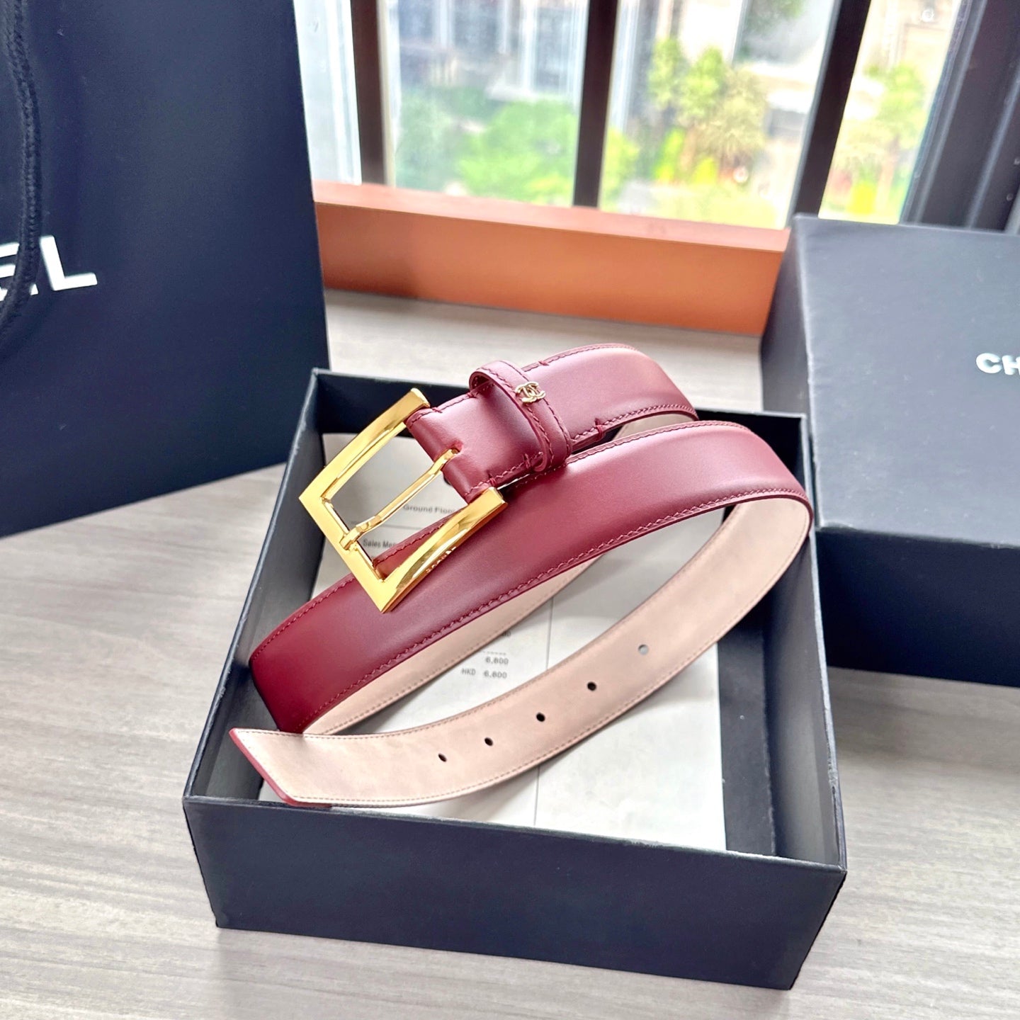 CC Belt 3cm Burgundy Cowhide 202941