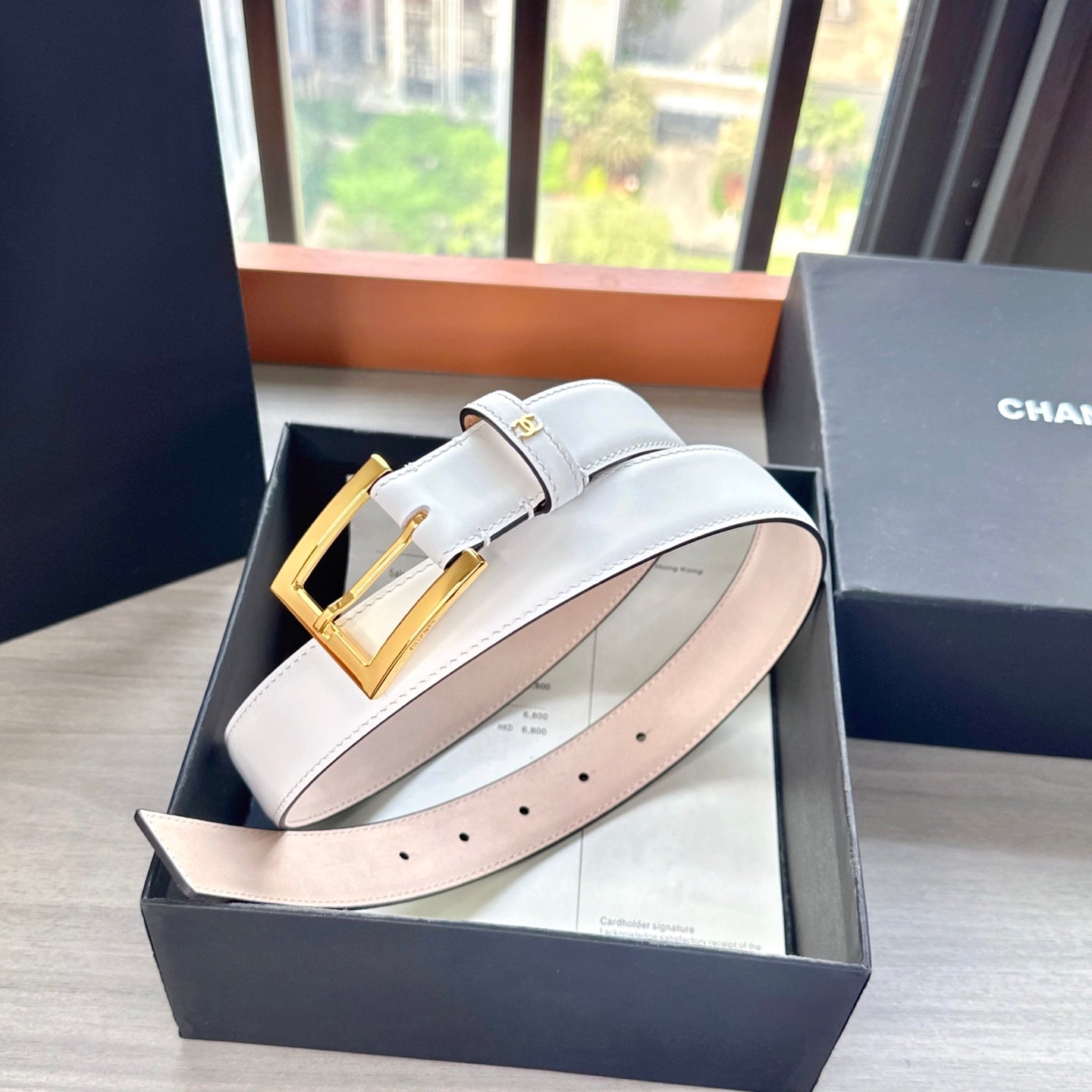 CC Belt 3cm White Cowhide 202940