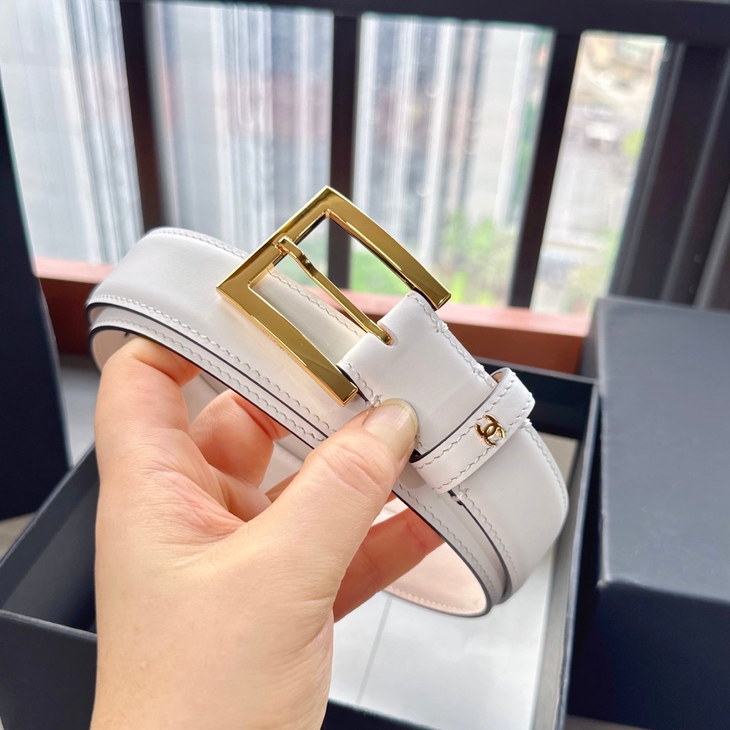 CC Belt 3cm White Cowhide 202940