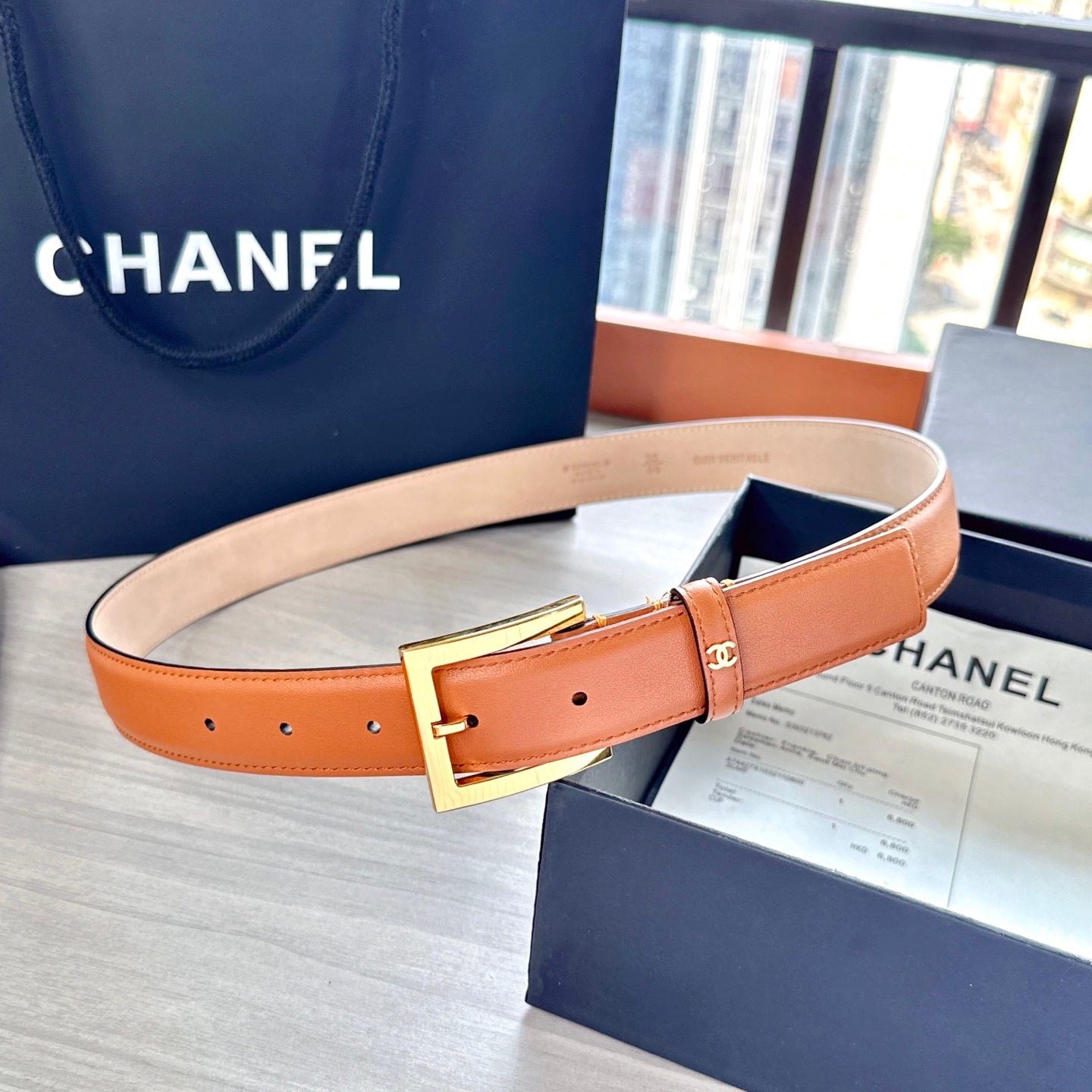 CC Belt 3cm Orange Cowhide 202939